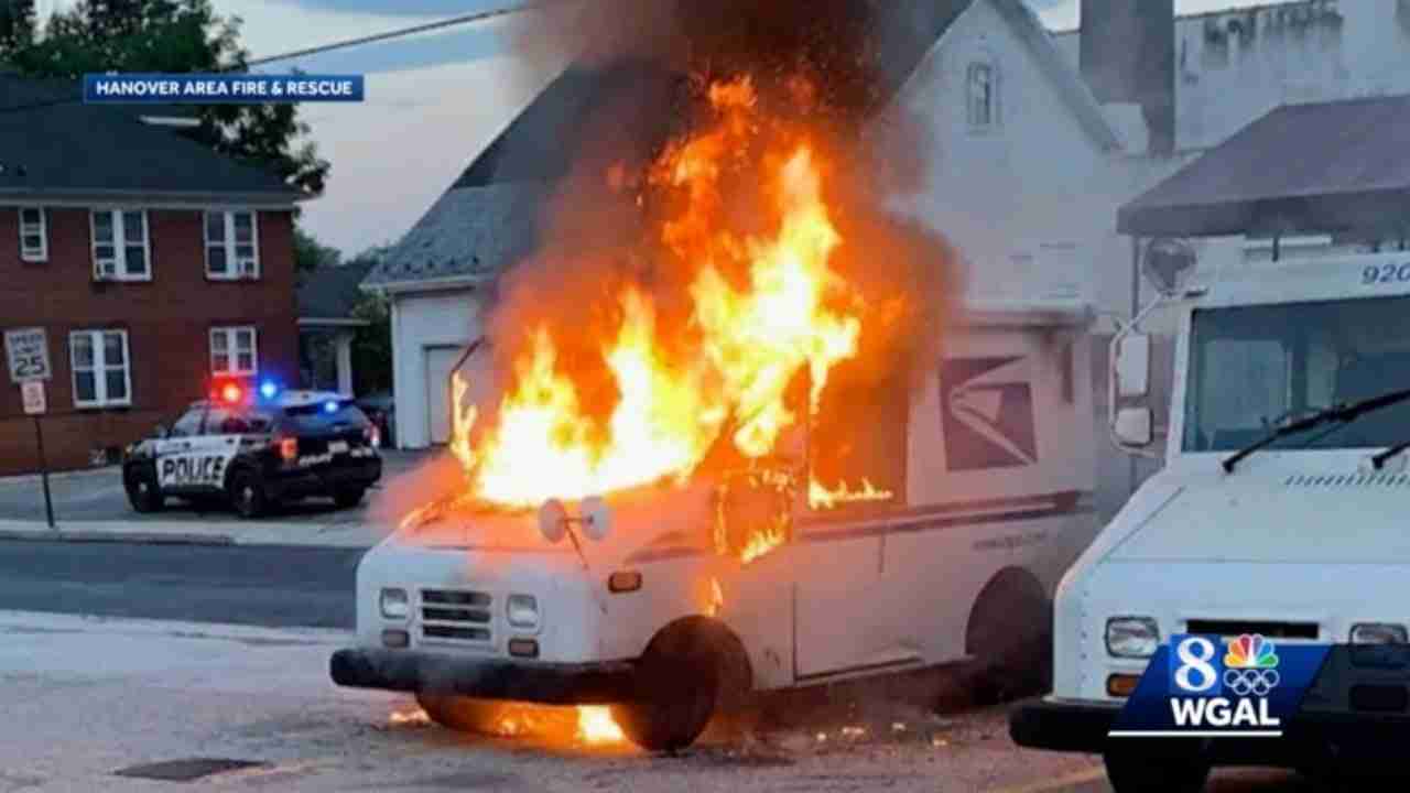 Mail truck catches fire in Hanover, PA