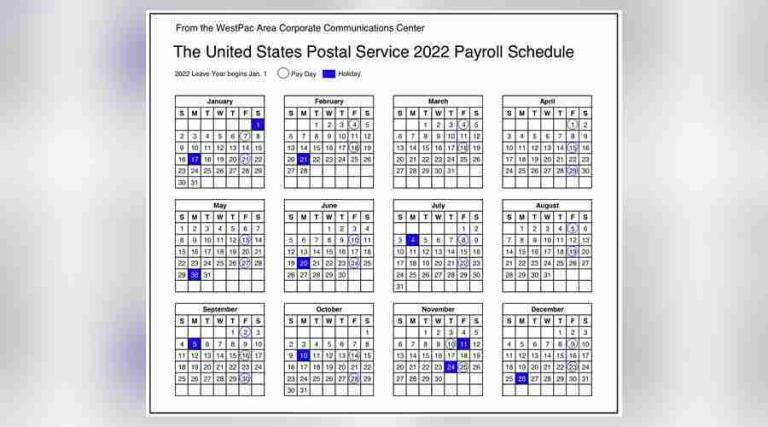 Calendar shows 2022 USPS payroll schedule - Postal Times