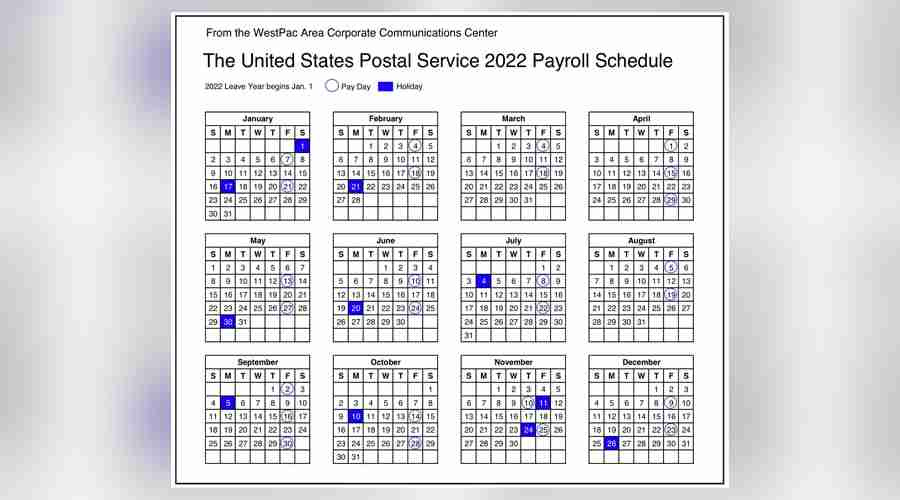 Postal Calendar 2022 Calendar Shows 2022 Usps Payroll Schedule - Postal Times
