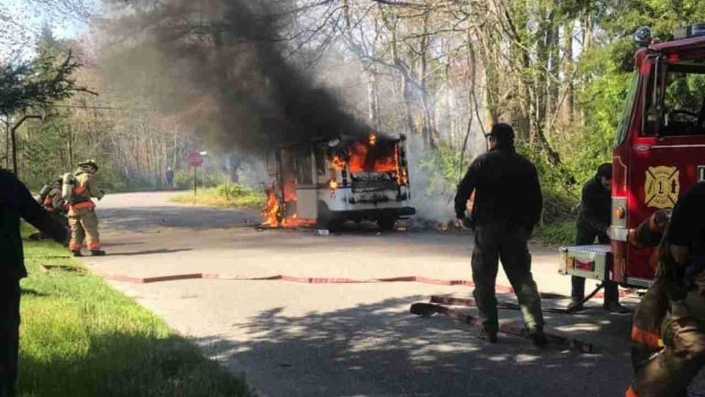 Mail truck fire - Clearwater, NJ
