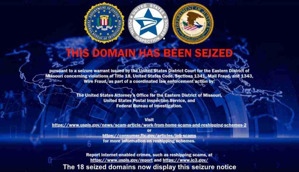U.S. seized 18 web domains used for recruiting money mules for reshipping scams