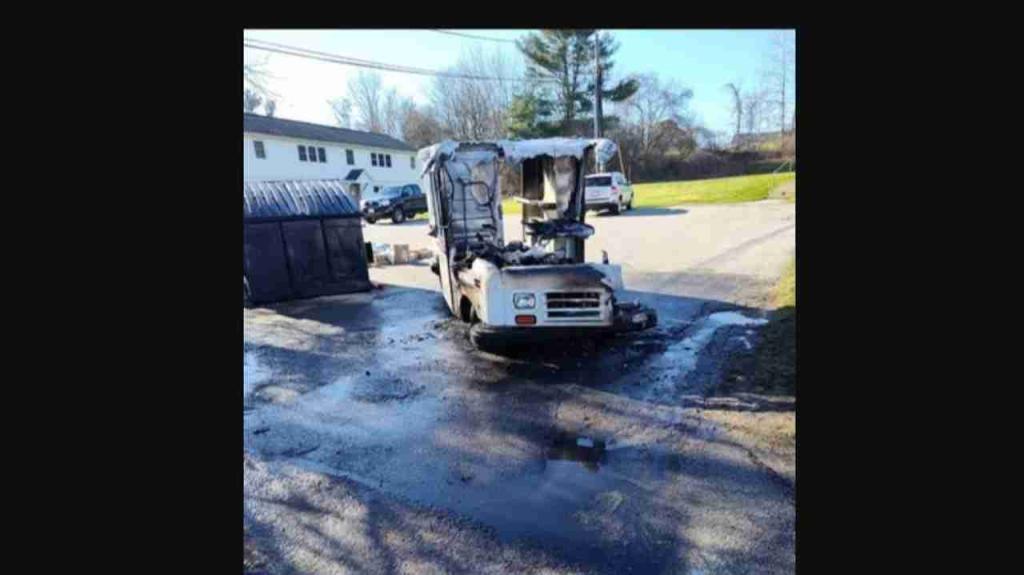 USPS truck goes up in flames in Dudley, MA