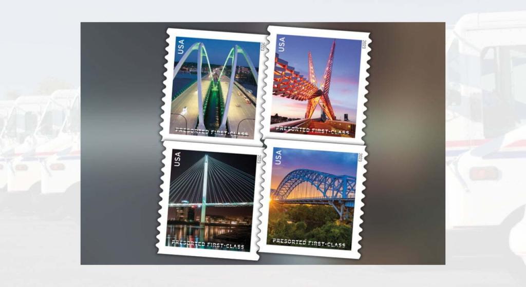 Business mail stamps salute U.S. bridges