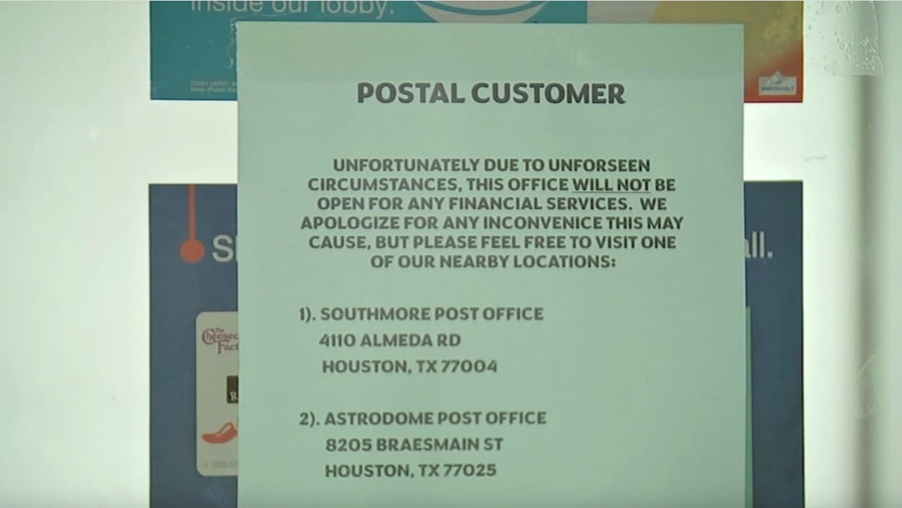 Two Houston post offices suspend retail operations, with USPS citing safety as reason