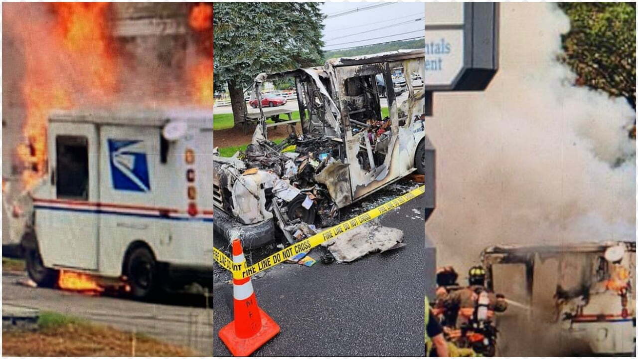 Mail Truck catches fire in Meredith, NH; truck and mail destroyed