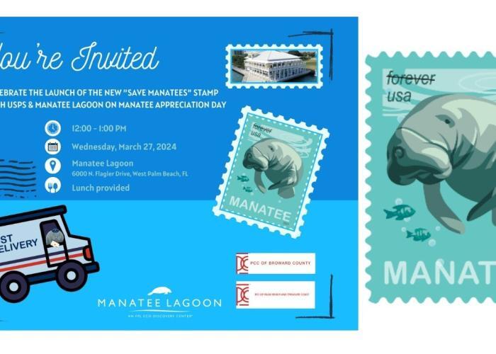Manatee Lagoon’s Mia gives her ‘Stamp of Approval’ for the United States Postal Service’s new manatee postage stamp