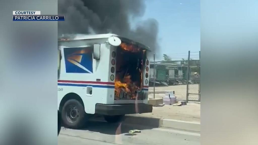 Mail truck catches fire in Brawley, California