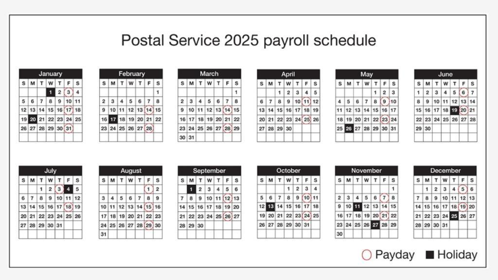 USPS annual calendar shows the 2025 payroll schedule Postal Times