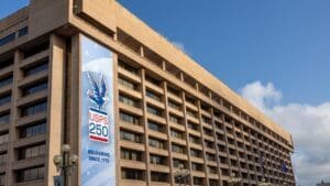 USPS has added special anniversary-themed signage at its headquarters