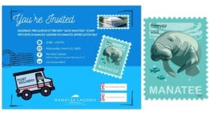 Manatee Lagoon’s Mia gives her ‘Stamp of Approval’ for the United States Postal Service’s new manatee postage stamp