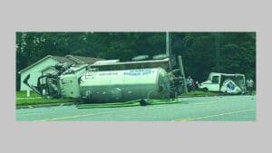 Tanker hits USPS vehicle, then overturns on Hwy 150 in Cherryville, NC