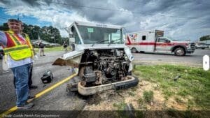 Pickup truck collides with USPS mail truck