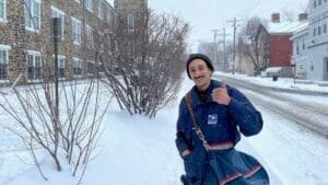 Who braves the snowstorm? The bartender and a postal carrier