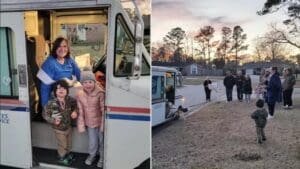 Community Celebrates Beloved Mail Carrier's Final Day with a Gathering that Makes Her 'Tear Up'