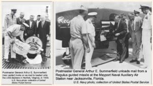 On June 8, 1959 a Navy submarine fired a guided missile carrying 3,000 letters to debut missile mail