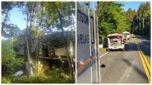 Box truck delivering mail in accident causing fuel leak