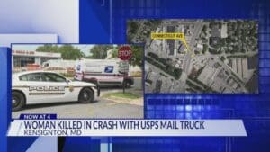 Woman dies after she's struck by US Postal mail truck in Maryland