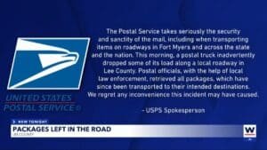 Lee County drivers alarmed by scattered USPS mail at busy intersection