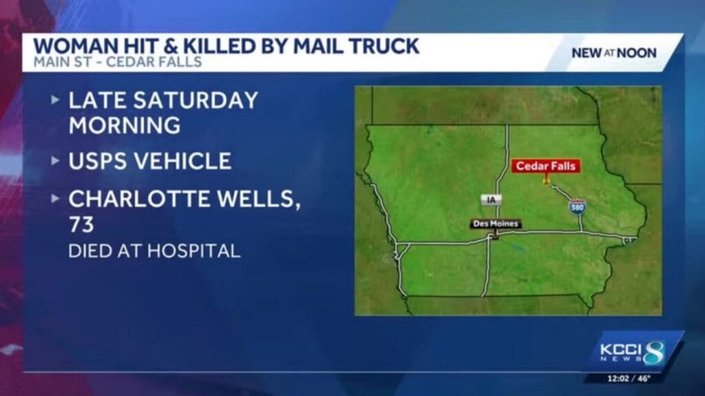 Pedestrian dies in crash with a mail truck in Cedar Falls