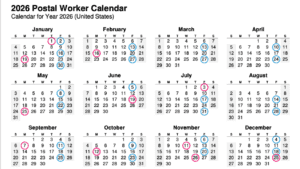 2026 Printable Postal Calendar
