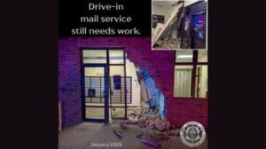 Cars crashed through two post offices on Saturday