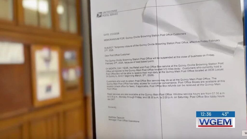 Lead-based paint forces Quincy Orville Browning Station Post Office closure