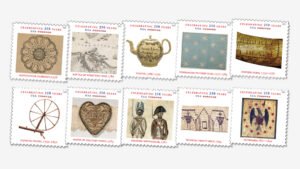 These stamps show off items from the American Revolution