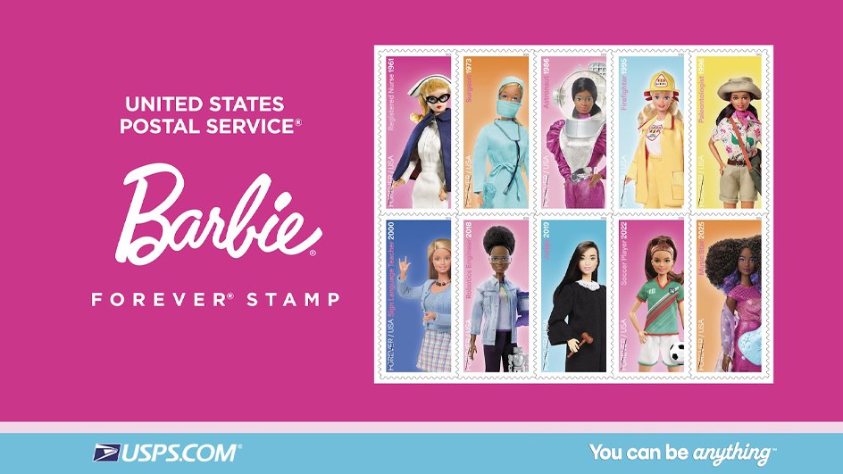 Watch a video about Barbie - New stamps celebrate 10 career designs